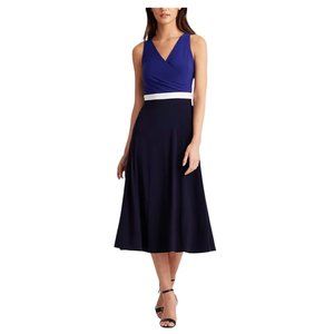 Ralph Lauren Dress Color Block Blue Black Size 18